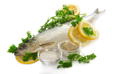 Herring, cups with salt and spices