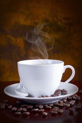 White coffee cup on black background
