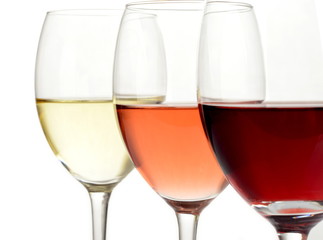 Glasses of white, rose and red wine