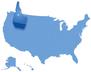 Map of States of the United States where Idaho is pulled out