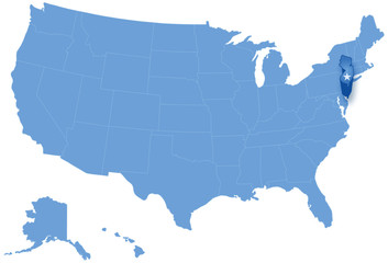 Map of the United States where New Jersey is pulled out