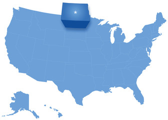 Map of the United States where North Dakota is pulled out