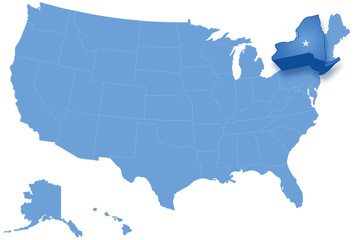 Map of States of the United States where New York is pulled out