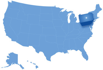 Map of the United States where Pennsylvania is pulled out