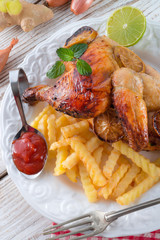 .chickens with French fries