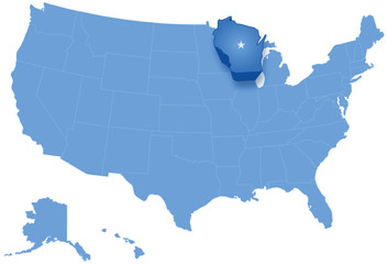 Map of States of the United States where Wisconsin is pulled out
