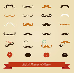 Vector colorful mustache icon set - obrazy, fototapety, plakaty