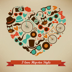 I Love Hipster Style Icon Set. Vector Illustration