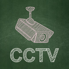 Protection concept: Cctv Camera and CCTV on chalkboard