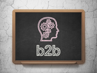 Finance concept: Head With Gears and B2b on chalkboard