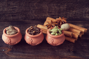 Spices: cardamom, cinnamon, cloves, star anise and nutmeg