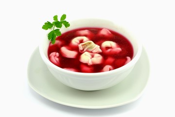red borscht with dumplings