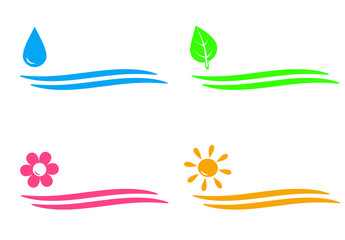 Obraz premium natural icons with water drop, sun, flower and leaf