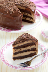 Chocolate cake (brownie) with chestnut cream.