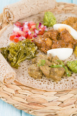 Ethiopian Feast - Injera (sourdough flatbread) with stews