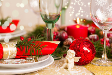 Christmas Table Setting with Holiday Decorations - 58639882