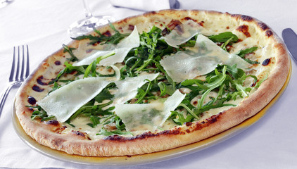 pizza with mushrooms and parmesan cheese