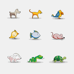 Obraz premium Cute cartoon pets icons