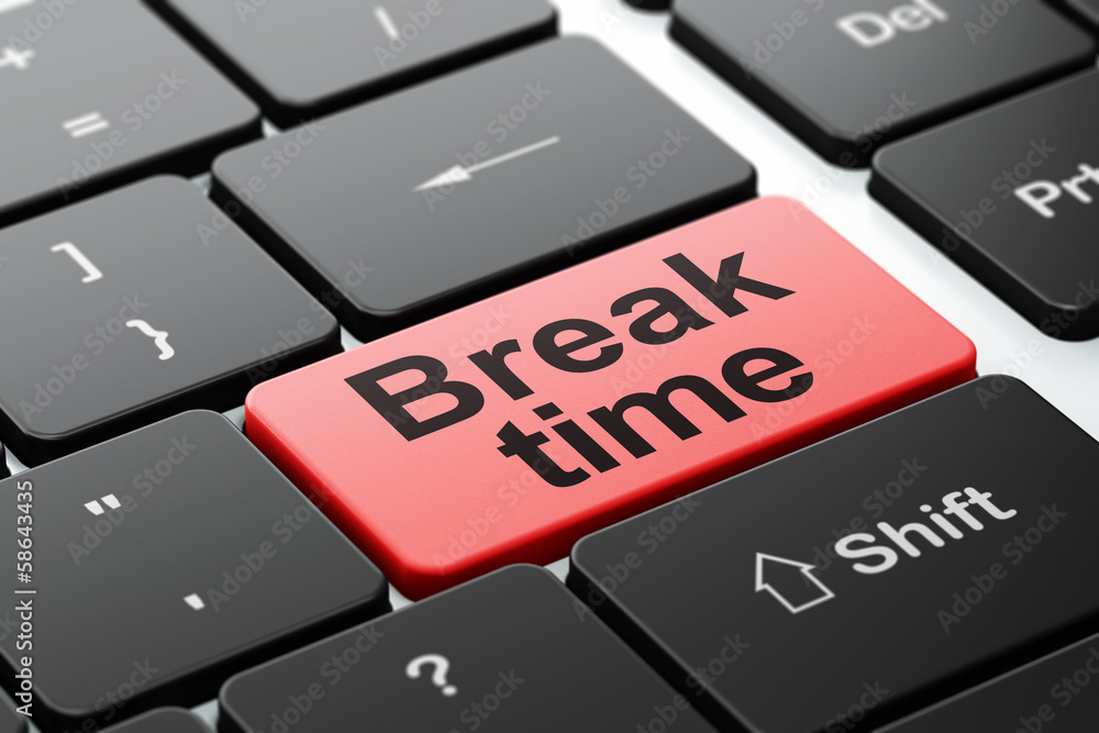 Poster timeline concept: break time on computer keyboard background