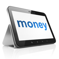 Finance concept: Money on tablet pc computer
