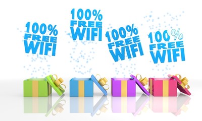 christmas present boxes with 100 percent free wifi icon