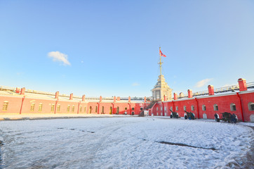 Fototapeta premium Buildings at the Peter and Paul Fortress in St. Petersburg, Russ