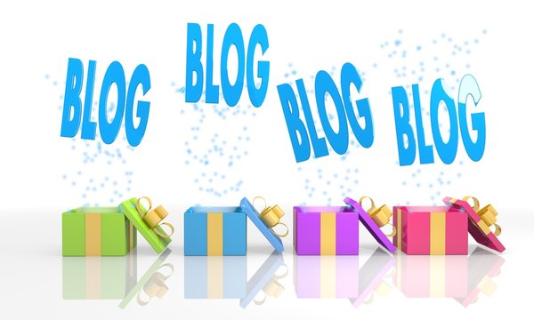 christmas present boxes with blog symbol