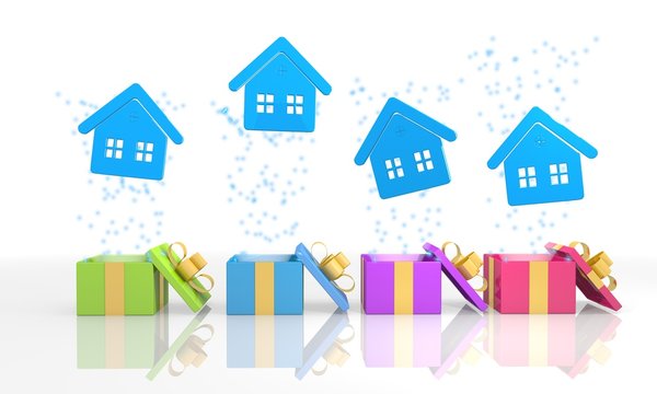 cute present boxes with house icon