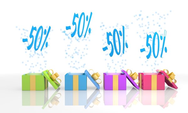 friendly present boxes with discount icon