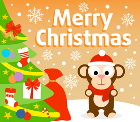 Christmas  background card with  monkey