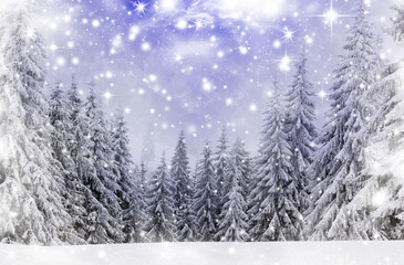 Naklejka premium Christmas background with snowy fir trees
