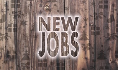 wooden new jobs symbol with presents
