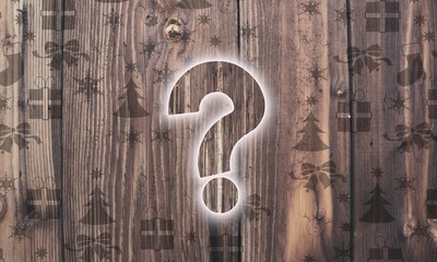 wooden question label with presents