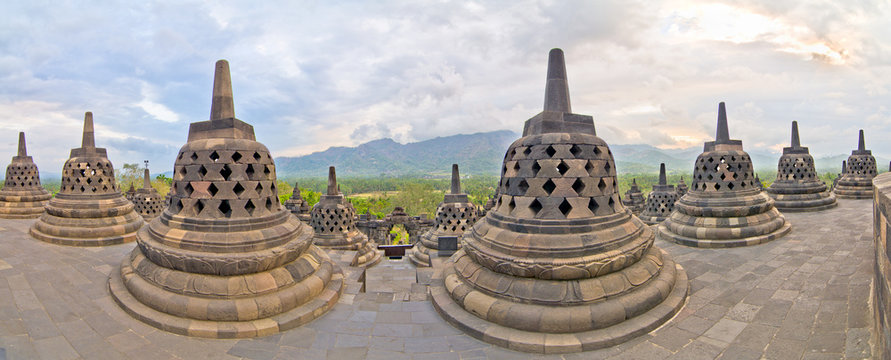 Panorama Borobudur Temple, Yogyakarta, Java, Indonesia.