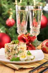 Russian traditional salad Olivier,