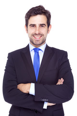 Portrait of a smiling handsome business man, isolated on white b