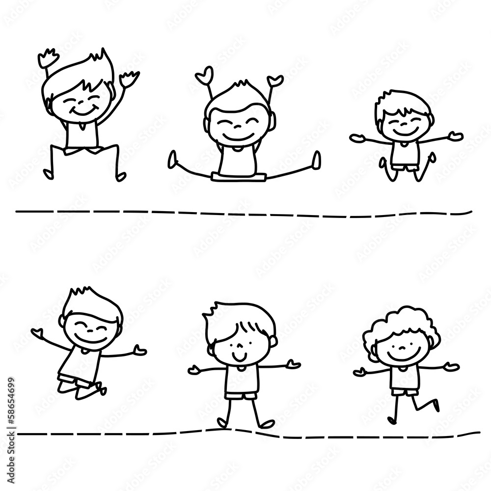 Wall mural hand drawing cartoon happy kids