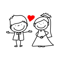 hand drawing cartoon character lovers wedding