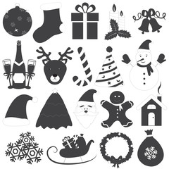 Black and White Christmas Icons Vector Set
