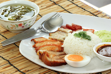 Mixed BBQ over the steam rice