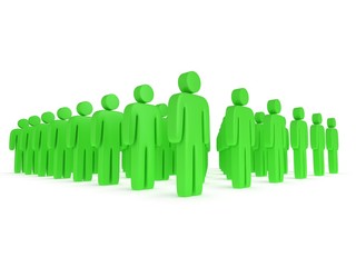 Group of stylized green people stand on white