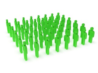 Group of stylized green people stand on white