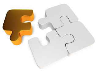 3d white and gold puzzle on white
