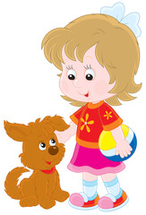 girl playing with a pup