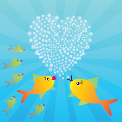 Fototapeta na wymiar Valentine's background with fishes and heart