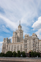 Fototapeta na wymiar Stalin skyscraper on the waterfront in Moscow, Russia
