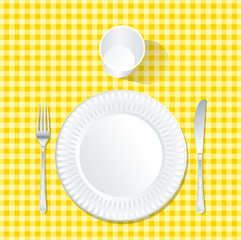 plate yellow tablecloth