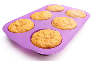 Fresh baked carrot muffins in silicone mold
