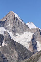 glacier and summit at Mont Blanc massif, France