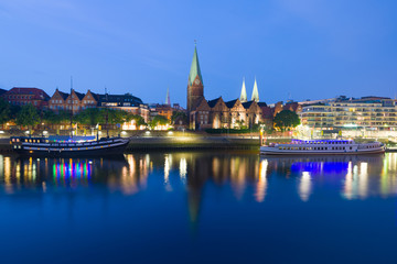 Cityscape of night Bremen in summer